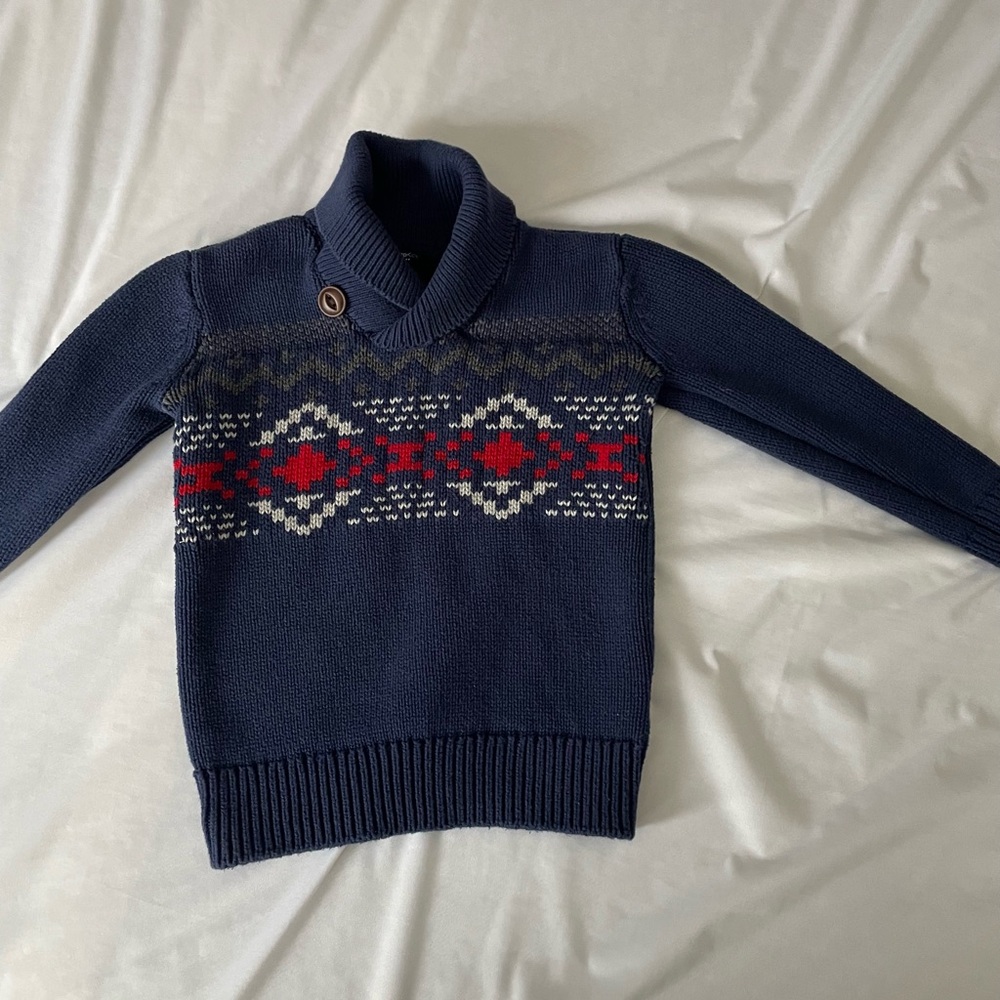 GAP 4-5T Navy Turtleneck Sweater with Red Fair Isle Detail